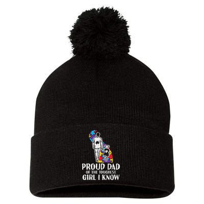 Proud Dad Toughest Autism Awareness Daddy Papa Pom Pom 12in Knit Beanie