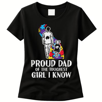 Proud Dad Toughest Autism Awareness Daddy Papa Womens T-Shirt