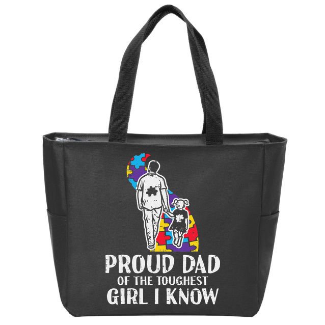 Proud Dad Toughest Autism Awareness Daddy Papa Zip Tote Bag