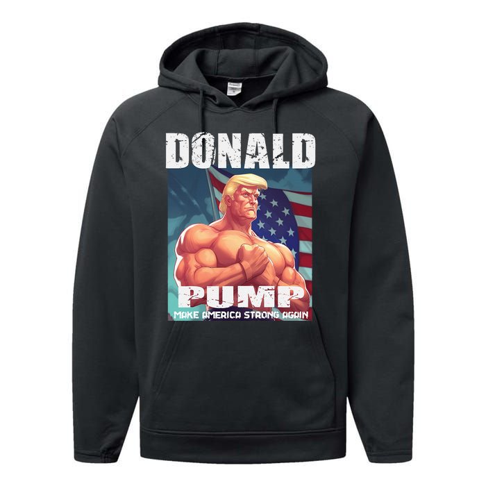 Patriotic Donald Trump Mug Shot Funny July 4th Donald Pump Performance Fleece Hoodie