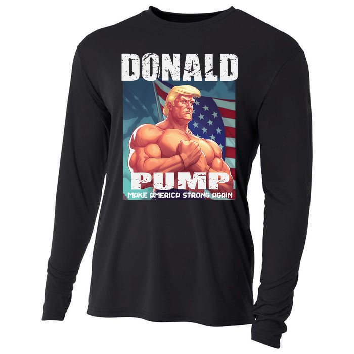 Patriotic Donald Trump Mug Shot Funny July 4th Donald Pump Cooling Performance Long Sleeve Crew