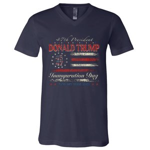 President Donald Trump 45 47 Inauguration Day 2025 Usa Flag V-Neck T-Shirt