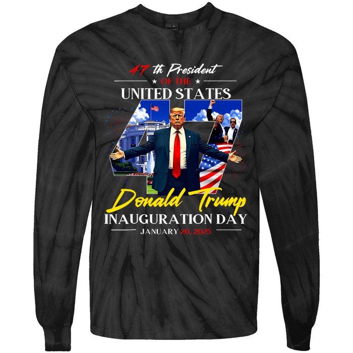 President Donald Trump Inauguration Day 2025 47th Usa Flag Tie-Dye Long Sleeve Shirt