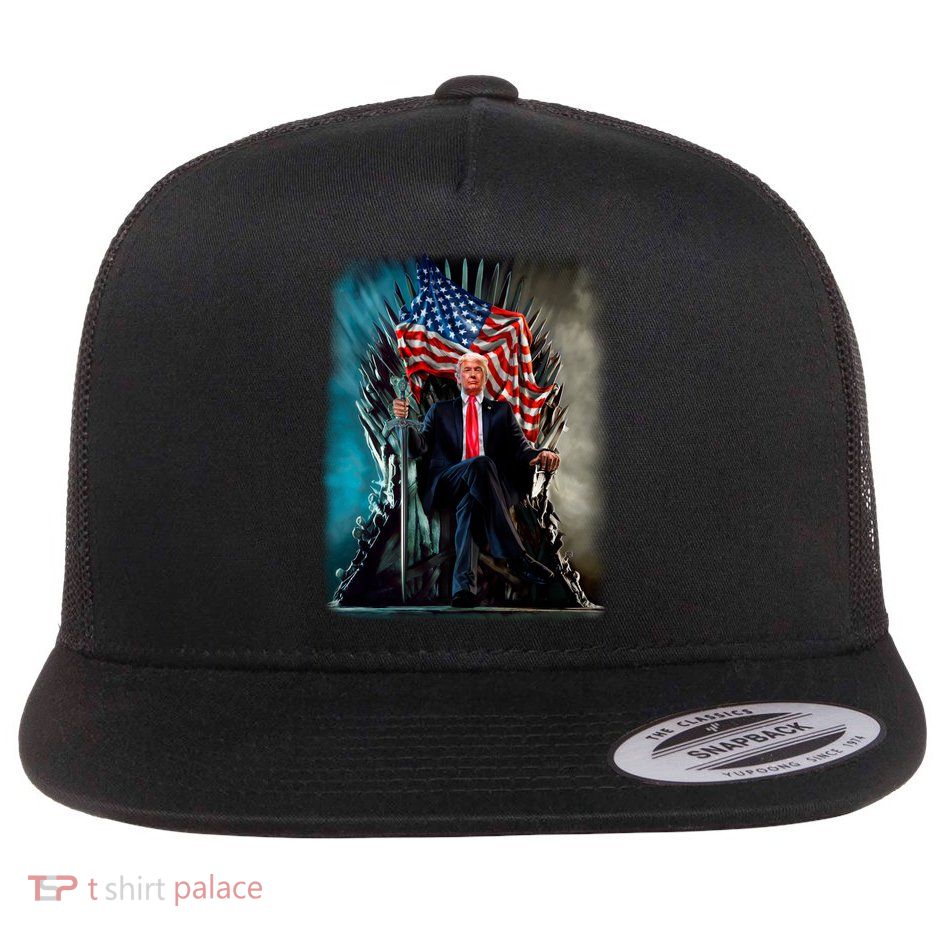 President Donald Trump Sitting On United States Throne Meaningful Gift Flat Bill Trucker Hat
