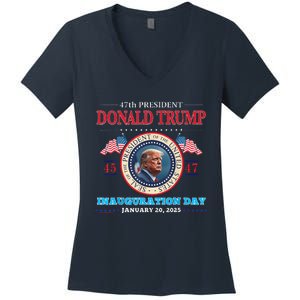 President Donald Trump Inauguration Day 2025 47th Usa Flag Women's V-Neck T-Shirt