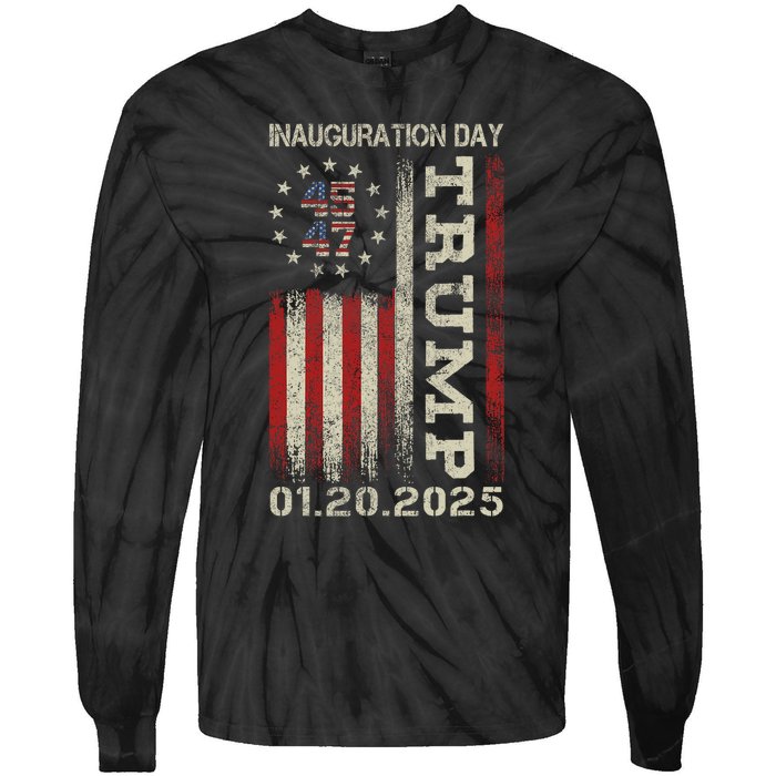 President Donald Trump Inauguration Day 2025 Usa Flag Tie-Dye Long Sleeve Shirt