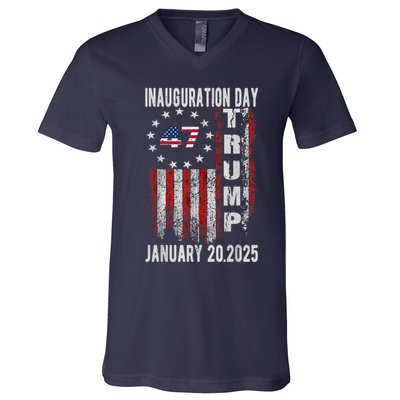 President Donald Trump Inauguration Day 2025 Vintage Flag V-Neck T-Shirt