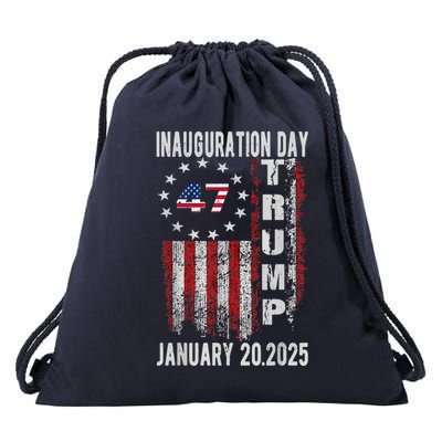 President Donald Trump Inauguration Day 2025 Vintage Flag Drawstring Bag