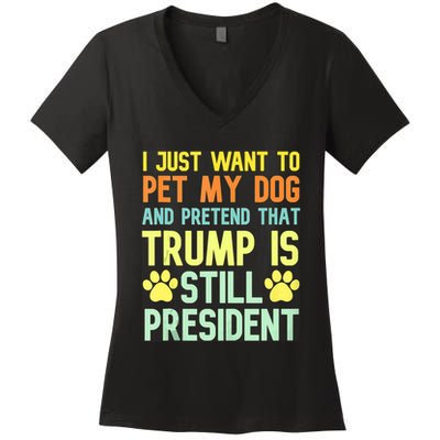 Pro Donald Trump Funny Pet My Dog Republican Conservative Women's V-Neck T-Shirt