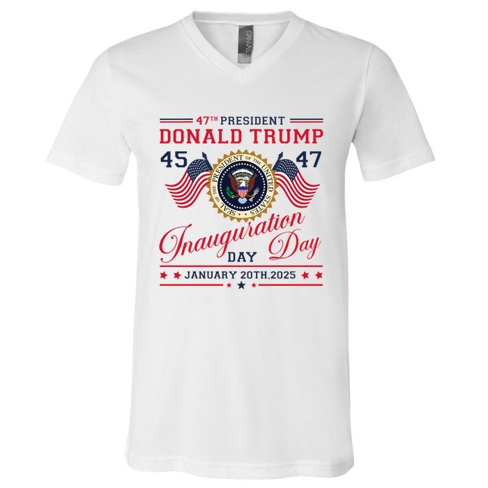 President Donald Trump Inauguration Day 2025 47th Usa Flag V-Neck T-Shirt