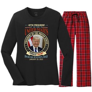 President Donald Trump Inauguration 2025 Memorabilia Women's Long Sleeve Flannel Pajama Set 