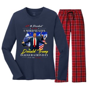 President Donald Trump Inauguration Day 2025 47th Usa Flag Women's Long Sleeve Flannel Pajama Set 