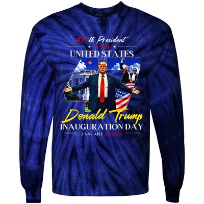 President Donald Trump Inauguration Day 2025 47th Usa Flag Tie-Dye Long Sleeve Shirt