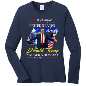 President Donald Trump Inauguration Day 2025 47th Usa Flag Ladies Long Sleeve Shirt