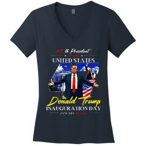 President Donald Trump Inauguration Day 2025 47th Usa Flag Women's V-Neck T-Shirt