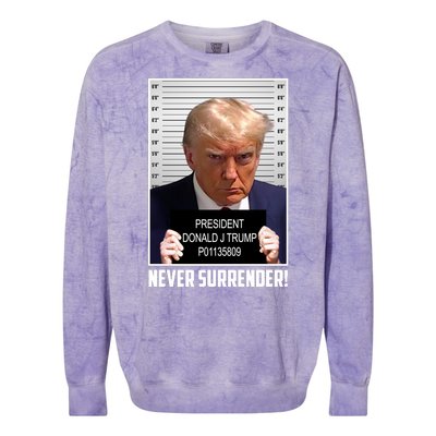 President Donald Trump Mugshot Never Surrender Colorblast Crewneck Sweatshirt