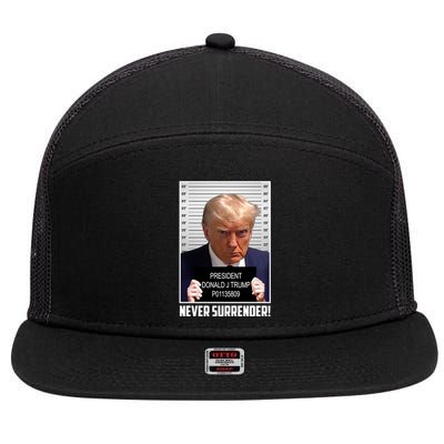 President Donald Trump Mugshot Never Surrender 7 Panel Mesh Trucker Snapback Hat