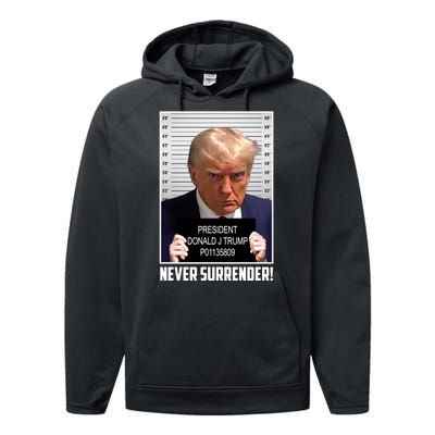 President Donald Trump Mugshot Never Surrender Performance Fleece Hoodie