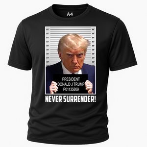 President Donald Trump Mugshot Never Surrender Cooling Performance Crew T-Shirt