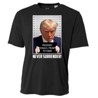 President Donald Trump Mugshot Never Surrender Cooling Performance Crew T-Shirt