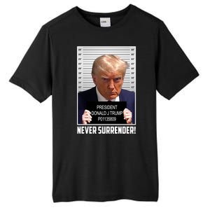 President Donald Trump Mugshot Never Surrender Tall Fusion ChromaSoft Performance T-Shirt