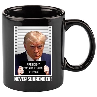 President Donald Trump Mugshot Never Surrender 11oz C Handle Ceramic Mug