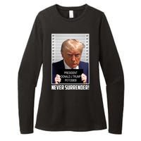 President Donald Trump Mugshot Never Surrender Womens CVC Long Sleeve Shirt