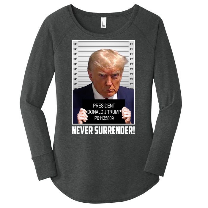 President Donald Trump Mugshot Never Surrender Women's Perfect Tri Tunic Long Sleeve Shirt