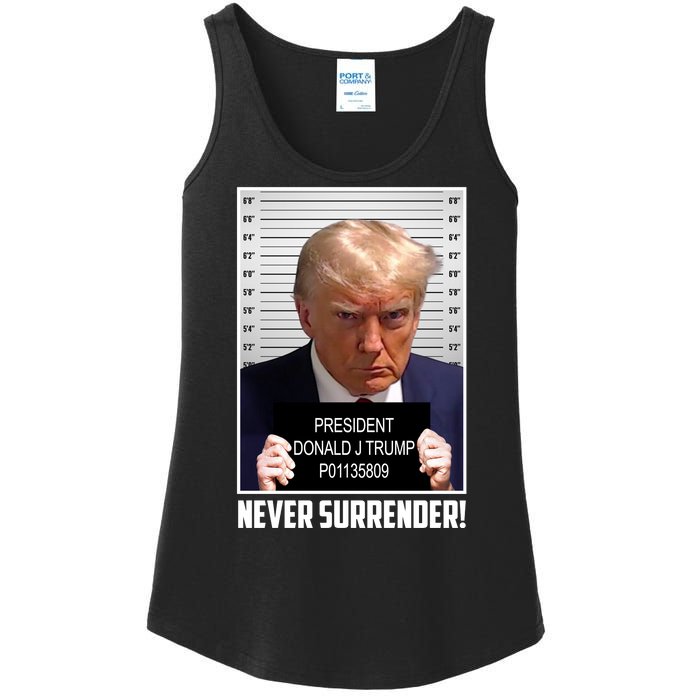 President Donald Trump Mugshot Never Surrender Ladies Essential Tank