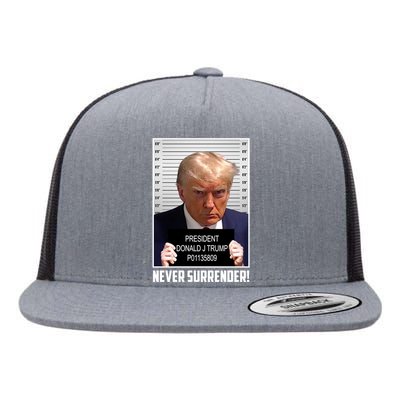 President Donald Trump Mugshot Never Surrender Flat Bill Trucker Hat