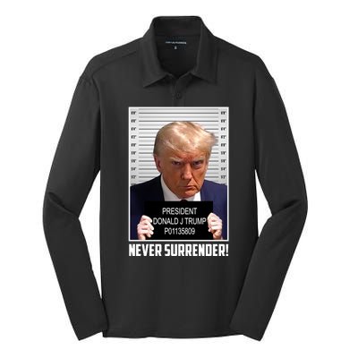 President Donald Trump Mugshot Never Surrender Silk Touch Performance Long Sleeve Polo