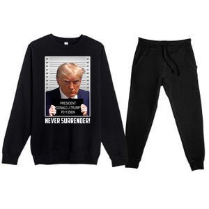 President Donald Trump Mugshot Never Surrender Premium Crewneck Sweatsuit Set