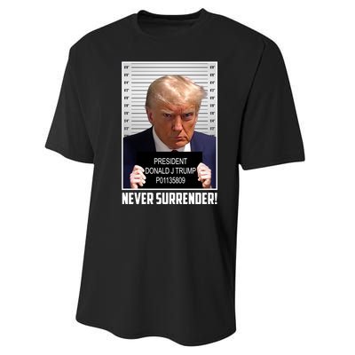 President Donald Trump Mugshot Never Surrender Performance Sprint T-Shirt