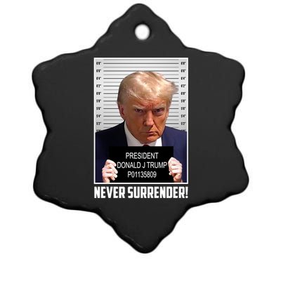 President Donald Trump Mugshot Never Surrender Ceramic Star Ornament