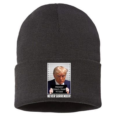 President Donald Trump Mugshot Never Surrender Sustainable Knit Beanie