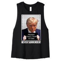 President Donald Trump Mugshot Never Surrender Women's Racerback Cropped Tank