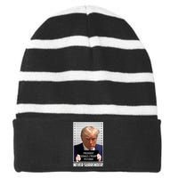 President Donald Trump Mugshot Never Surrender Striped Beanie with Solid Band