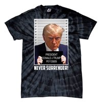 President Donald Trump Mugshot Never Surrender Tie-Dye T-Shirt