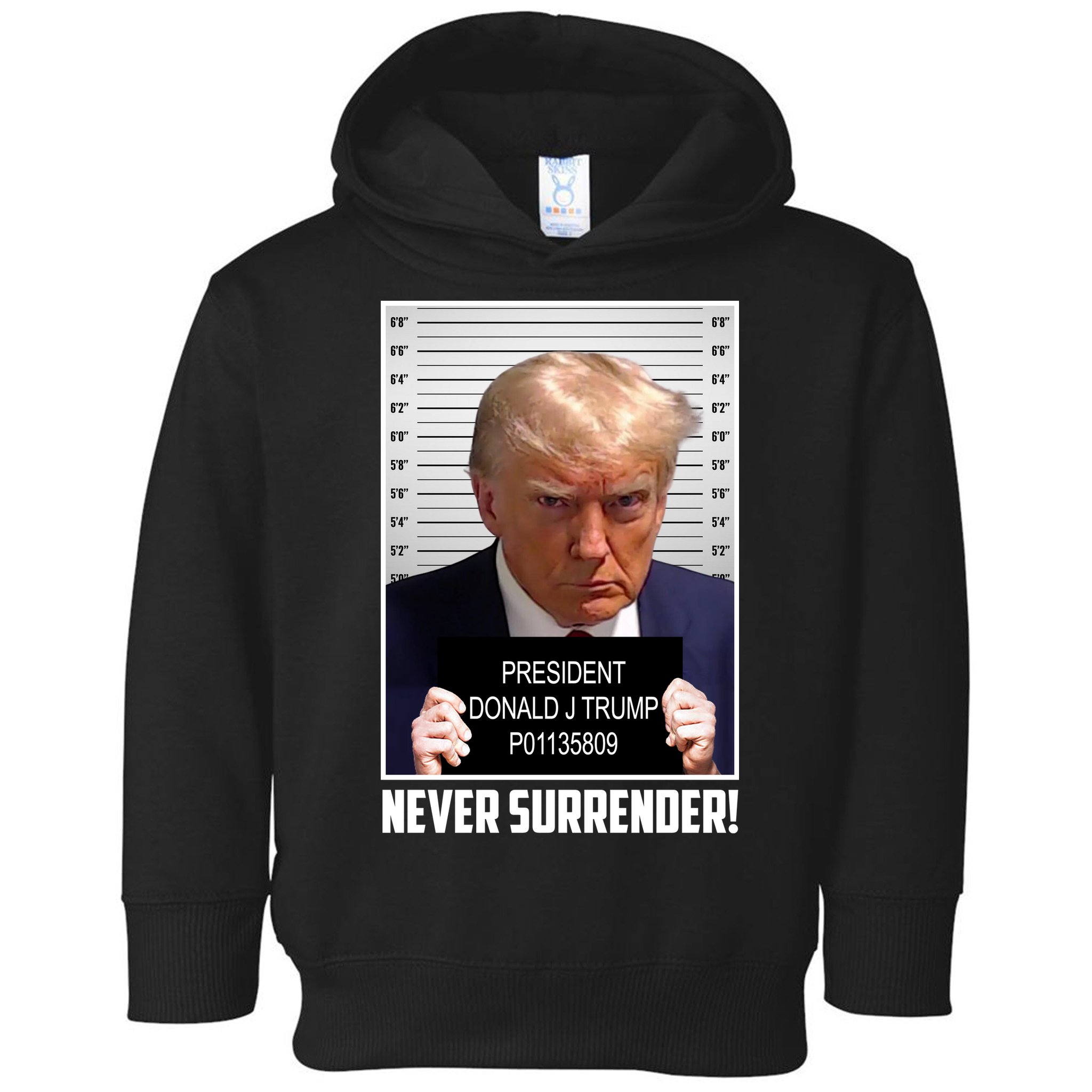 President Donald Trump Mugshot Never Surrender Toddler Hoodie