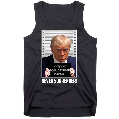 President Donald Trump Mugshot Never Surrender Tank Top