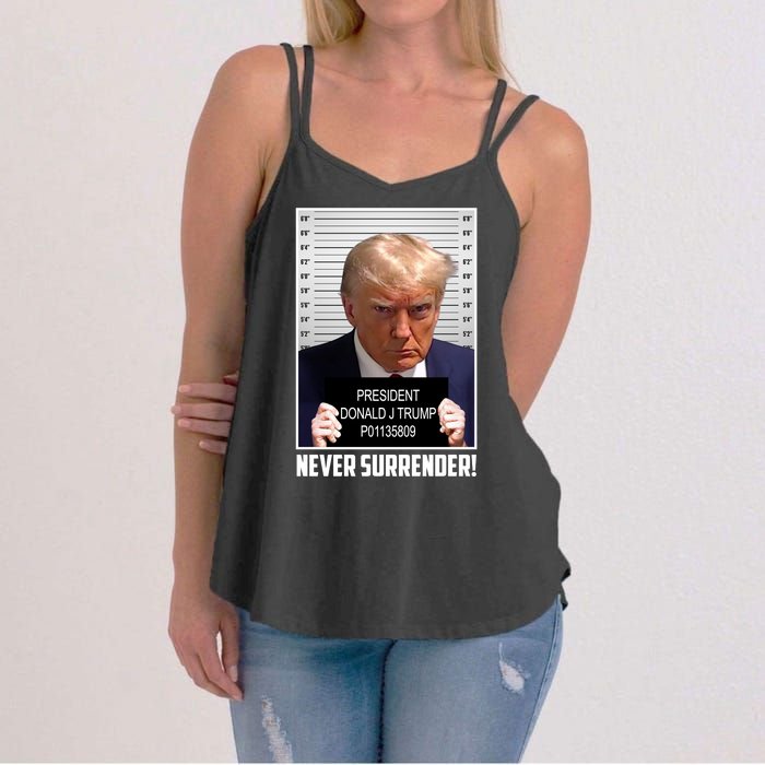 President Donald Trump Mugshot Never Surrender Women's Strappy Tank