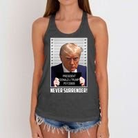 President Donald Trump Mugshot Never Surrender Women's Knotted Racerback Tank