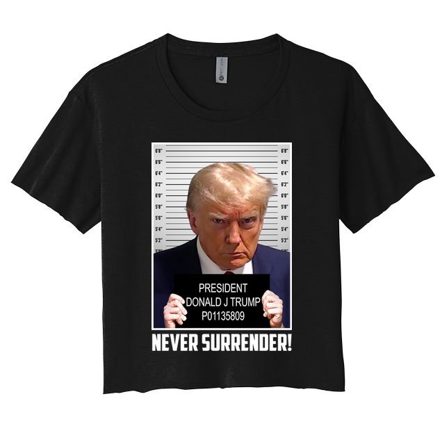 President Donald Trump Mugshot Never Surrender Crop Top