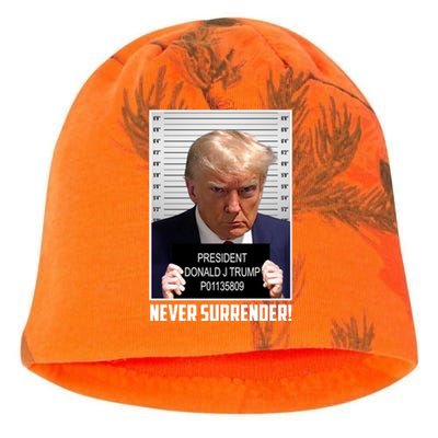 President Donald Trump Mugshot Never Surrender Kati - Camo Knit Beanie