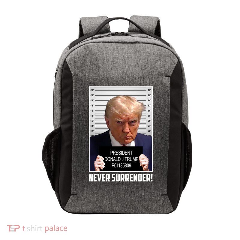 President Donald Trump Mugshot Never Surrender Vector Backpack