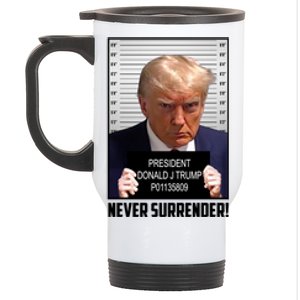 President Donald Trump Mugshot Never Surrender Stainless Steel Travel Mug