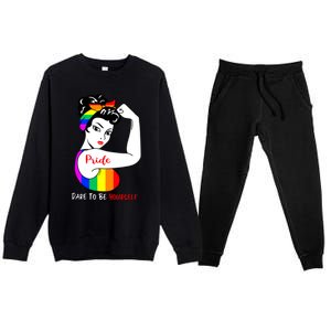 Pride Dare To Be Yourself Funny Lgbt Pride Funny Gift Premium Crewneck Sweatsuit Set