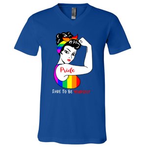 Pride Dare To Be Yourself Funny Lgbt Pride Funny Gift V-Neck T-Shirt