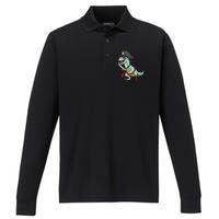 Pirate Dinosaur T Rex Funny Tyrannosaurus Halloween Performance Long Sleeve Polo