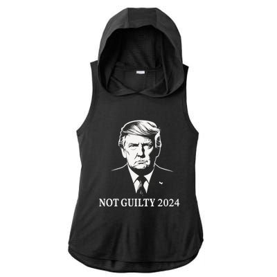 President Donald Trump Mugshot 2024 Not Guilty Supporter Ladies PosiCharge Tri-Blend Wicking Draft Hoodie Tank